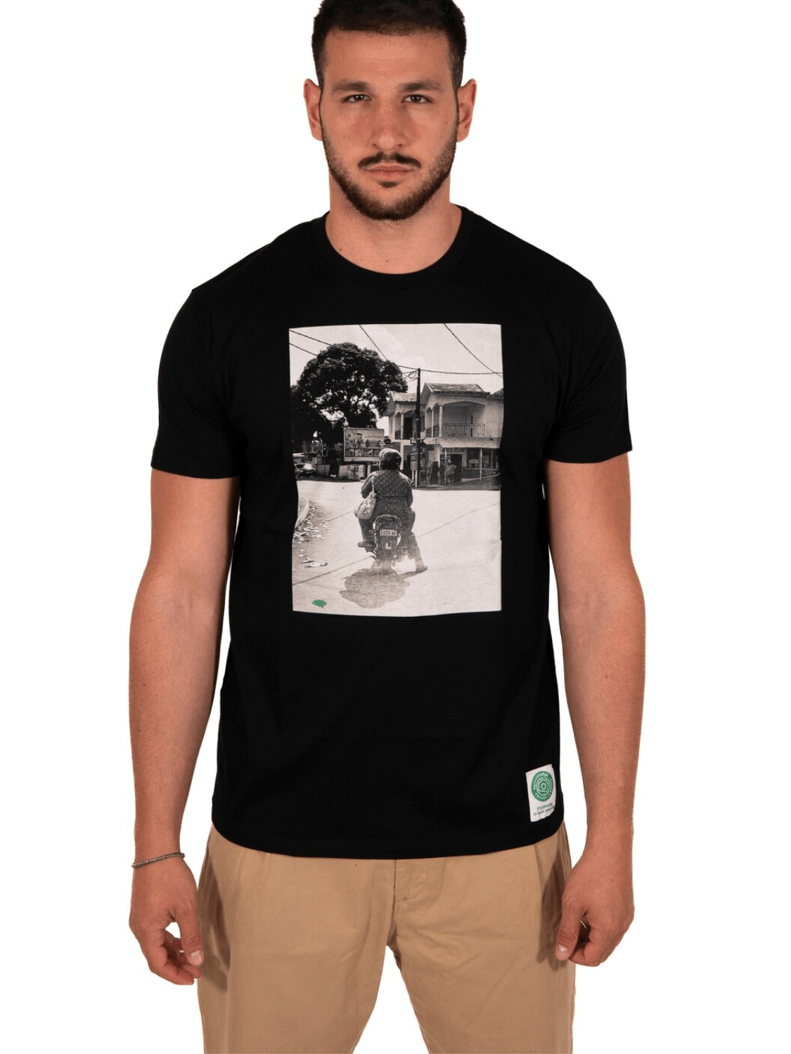 ICON BIKER T - SHIRT BIANCO GUY - T-Shirt A Green Badge - Streetwear Sostenibile Made in Italy