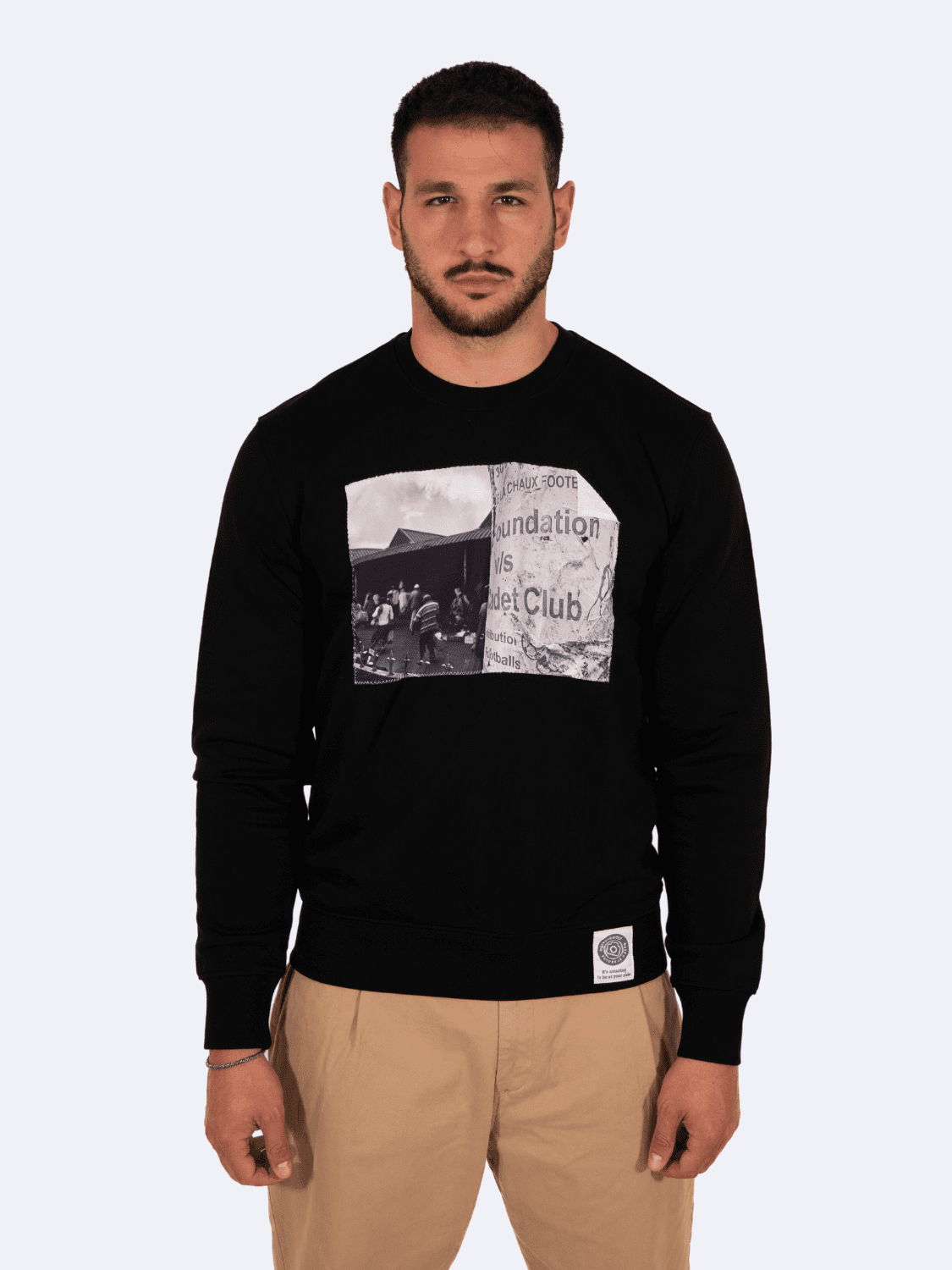 ICON FOOTBALL FELPA BIANCO GUY - Felpa A Green Badge - Streetwear Sostenibile Made in Italy