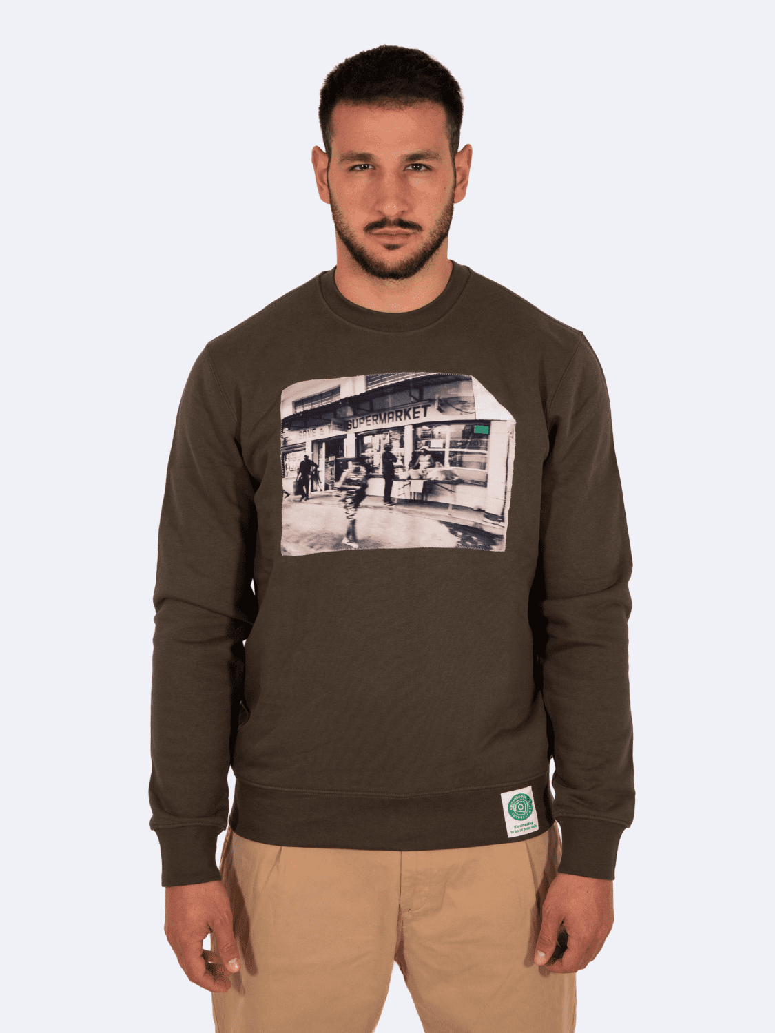 ICON MARKET FELPA BIANCO GUY - Felpa A Green Badge - Streetwear Sostenibile Made in Italy