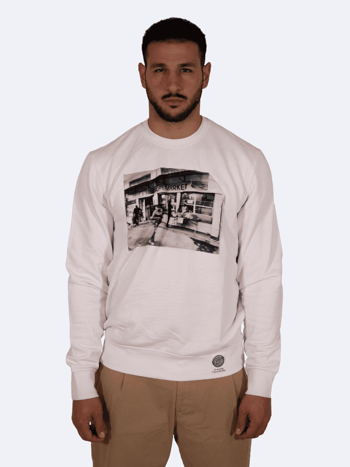 ICON MARKET FELPA DARK KHAKI GUY - Felpa A Green Badge - Streetwear Sostenibile Made in Italy