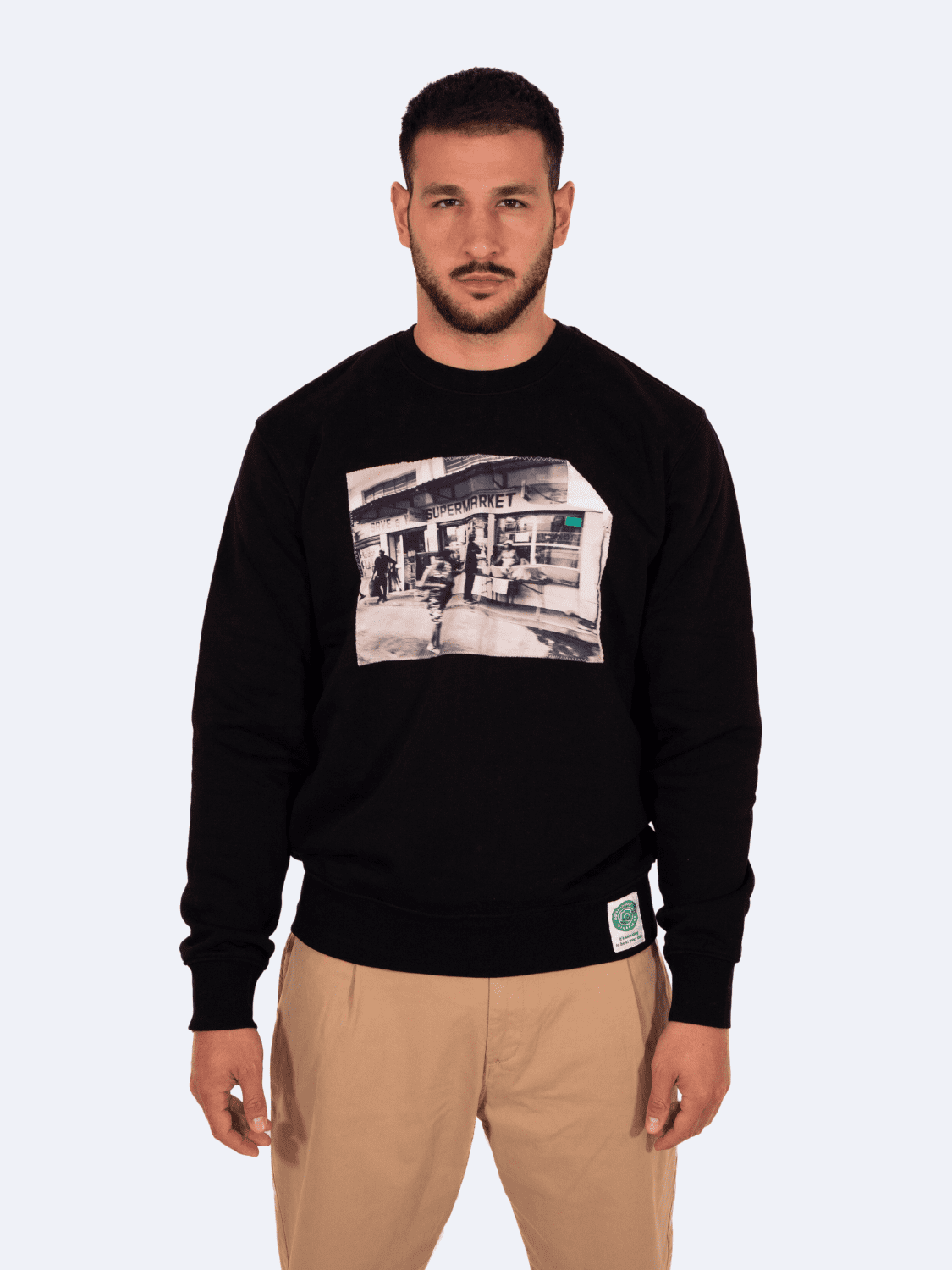 ICON MARKET FELPA NERO GUY - Felpa A Green Badge - Streetwear Sostenibile Made in Italy